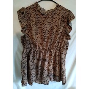 Shein Tan Blouse w/ Cheetah Print Babydoll Style Size 4XL